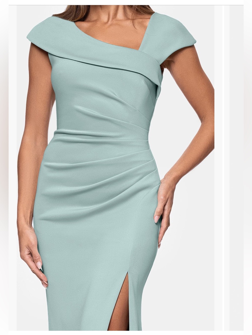 Xscape Evenings Asymmetric Neck Scuba
Knit Trumpet Gown - Picture 4 of 9